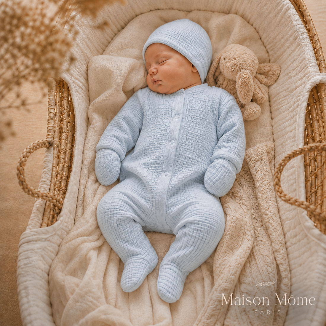 Dors bien gaze de coton avec moufles et bonnet