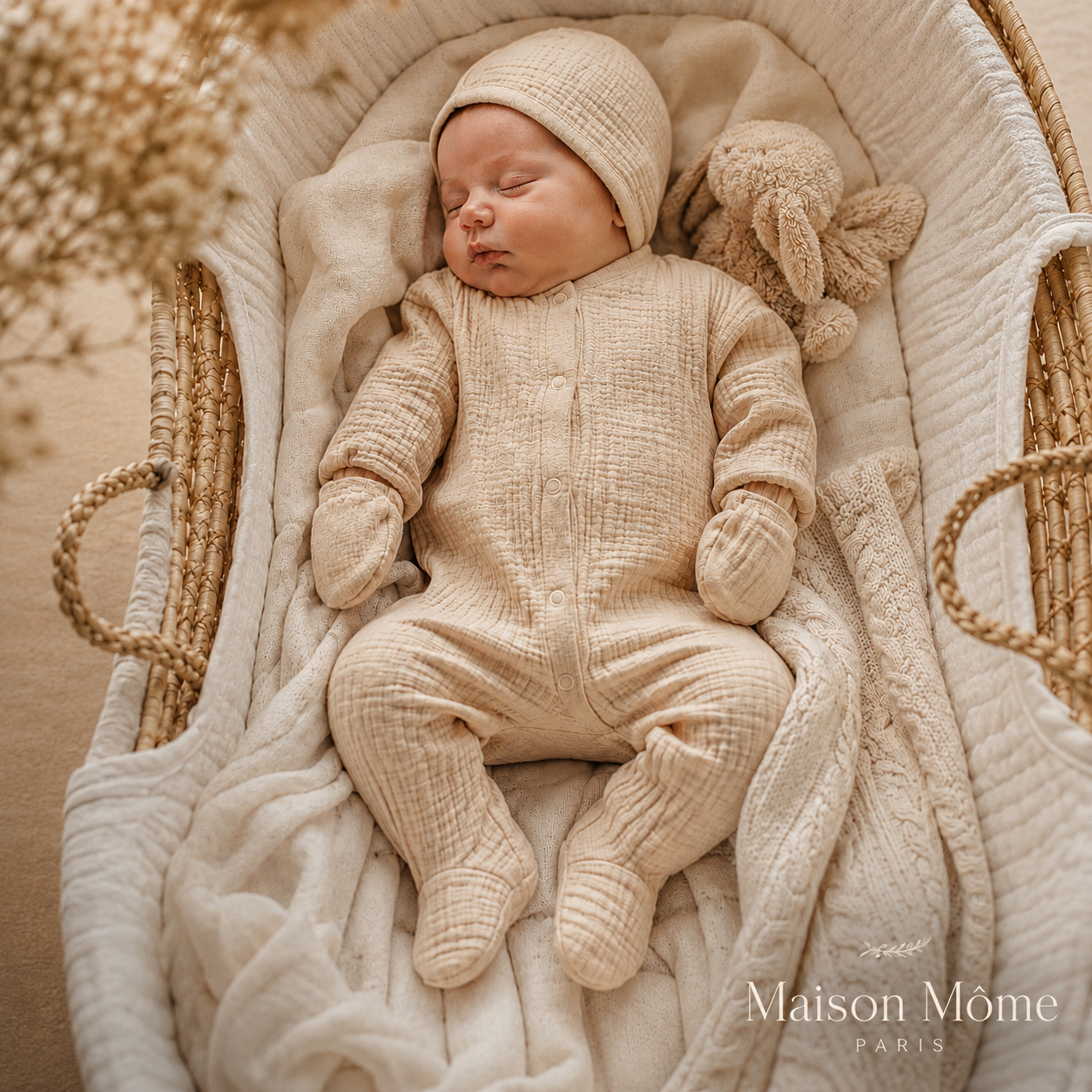 Dors bien gaze de coton avec moufles et bonnet