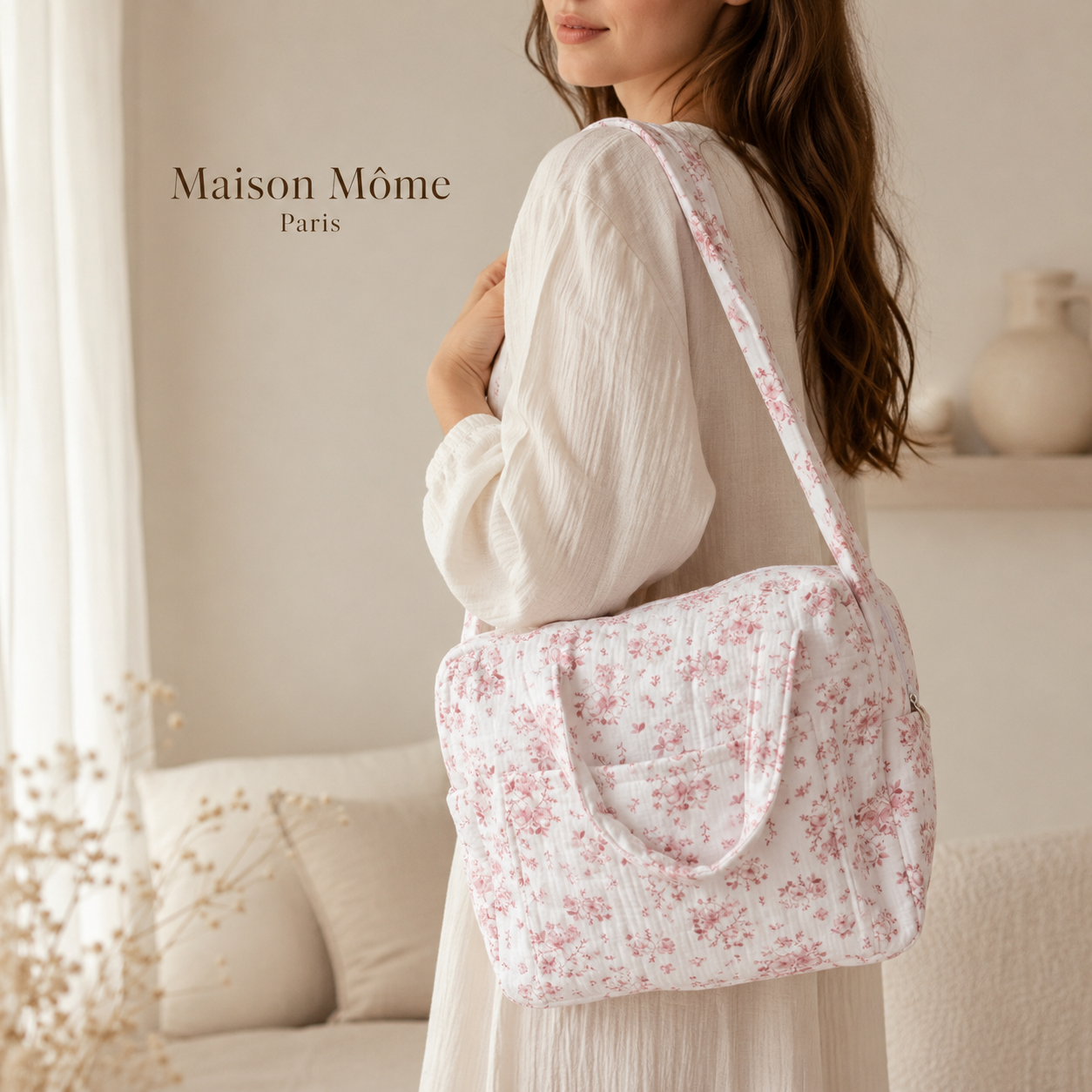 Sac à langer Fleur de coton rose