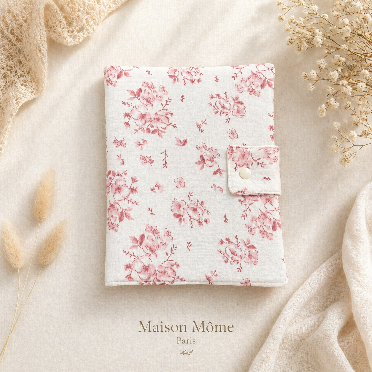 Protège carnet de santé Fleur de Coton rose