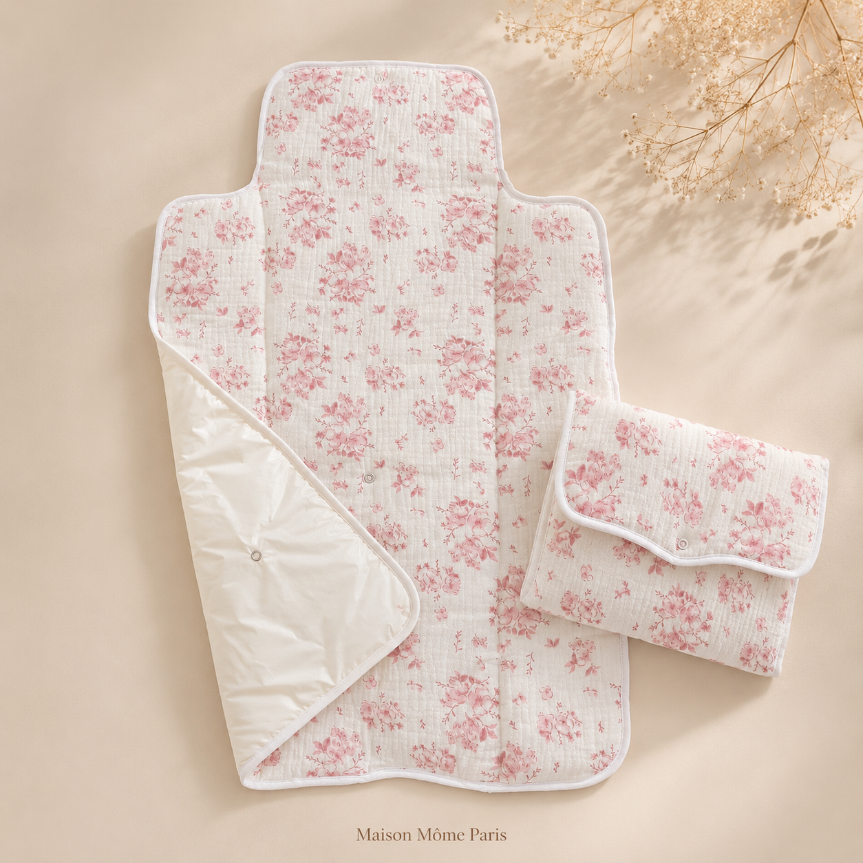 Tapis à langer nomade Fleur de Coton rose
