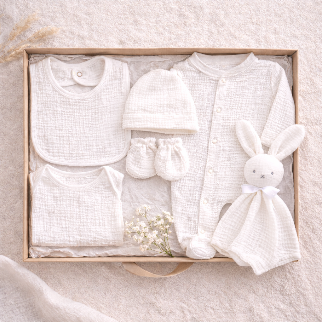 Coffret naissance gaze de coton - doudou offert !