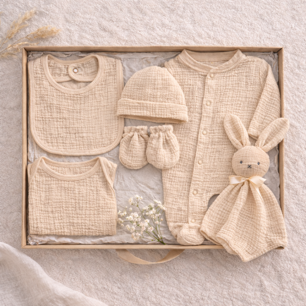 Coffret naissance gaze de coton - doudou offert !