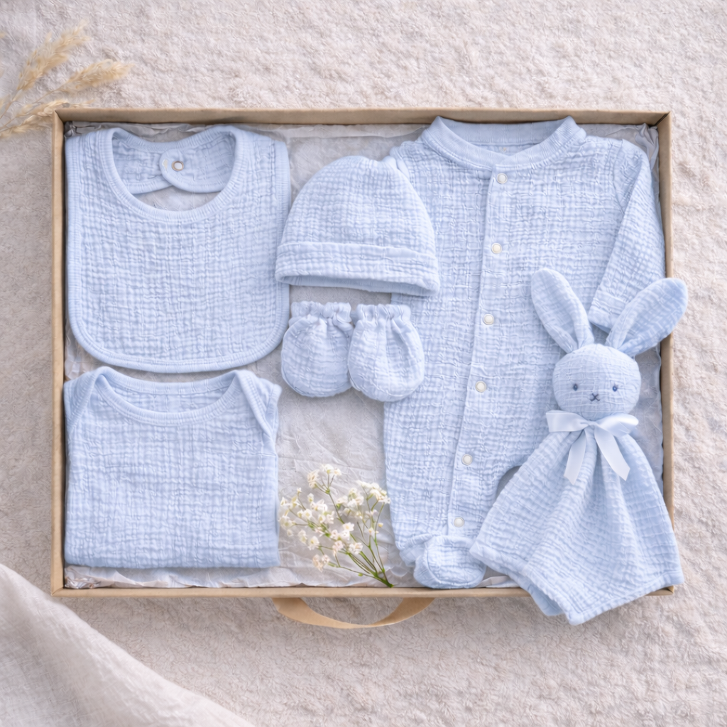 Coffret naissance gaze de coton - doudou offert !