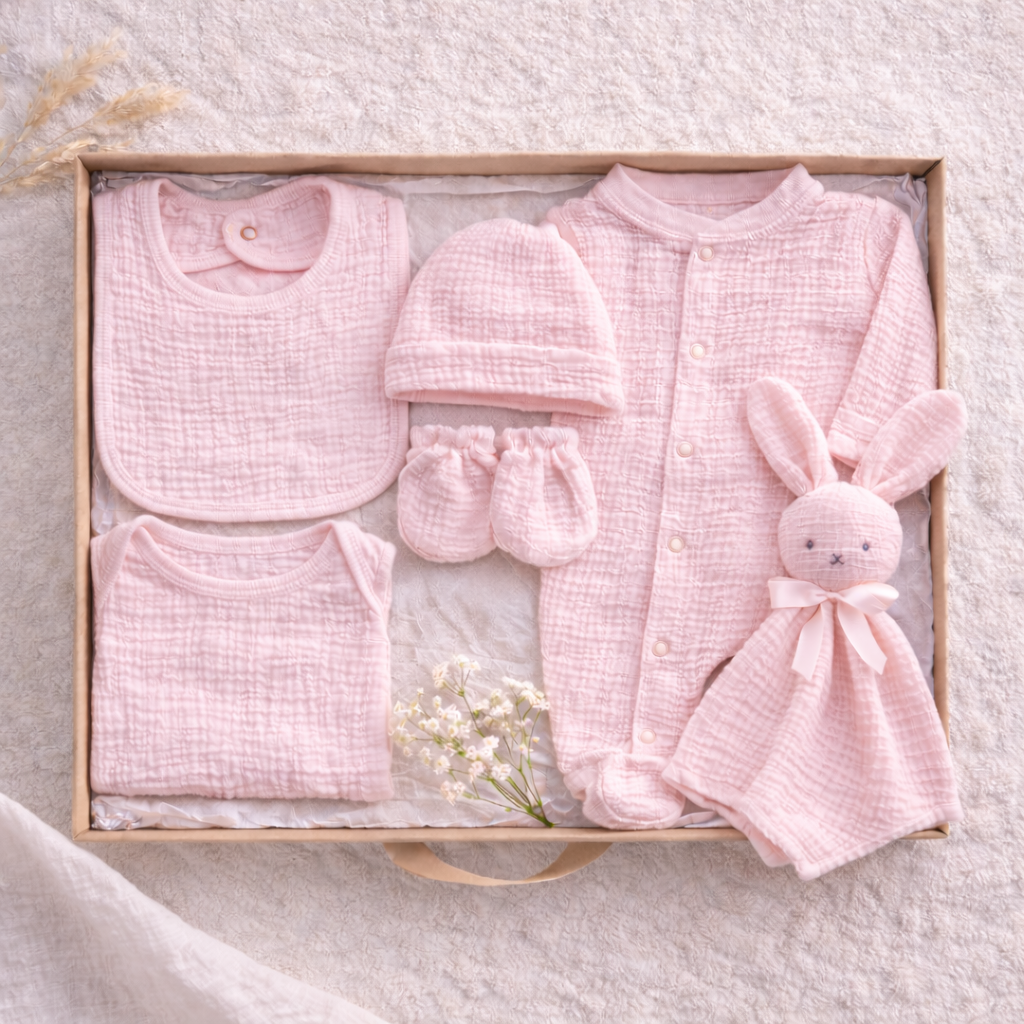 Coffret naissance gaze de coton - doudou offert !