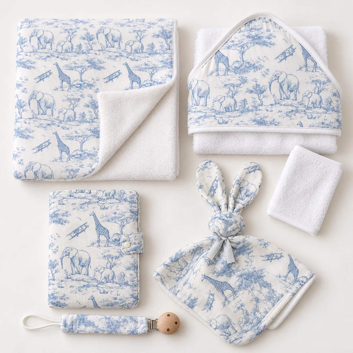 Coffret Naissance Toile de Jouy Bleu - Grand Trésor