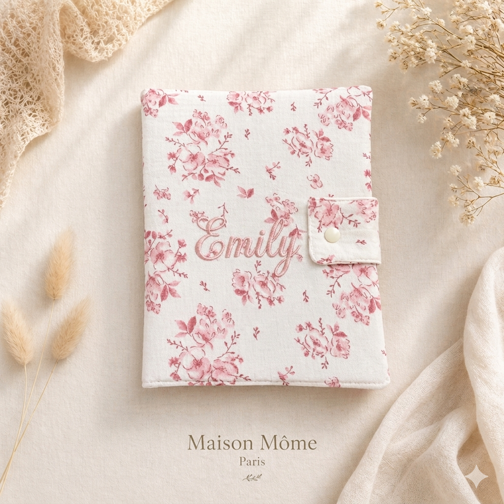Protège carnet de santé Fleur de Coton rose