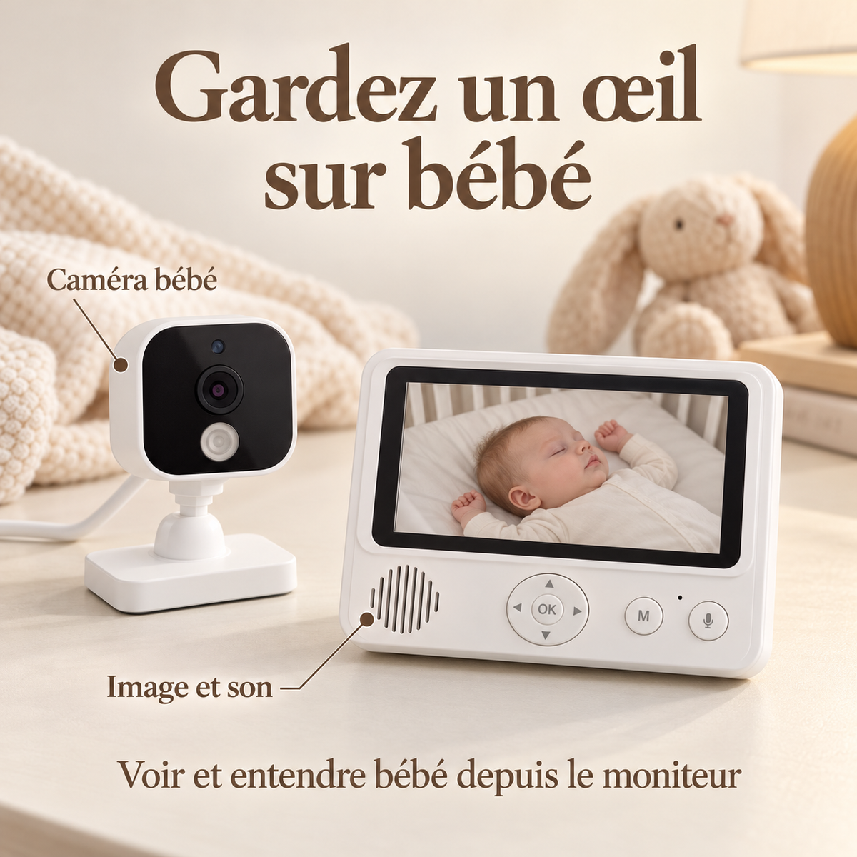 Voir et entendre bébé depuis le moniteur