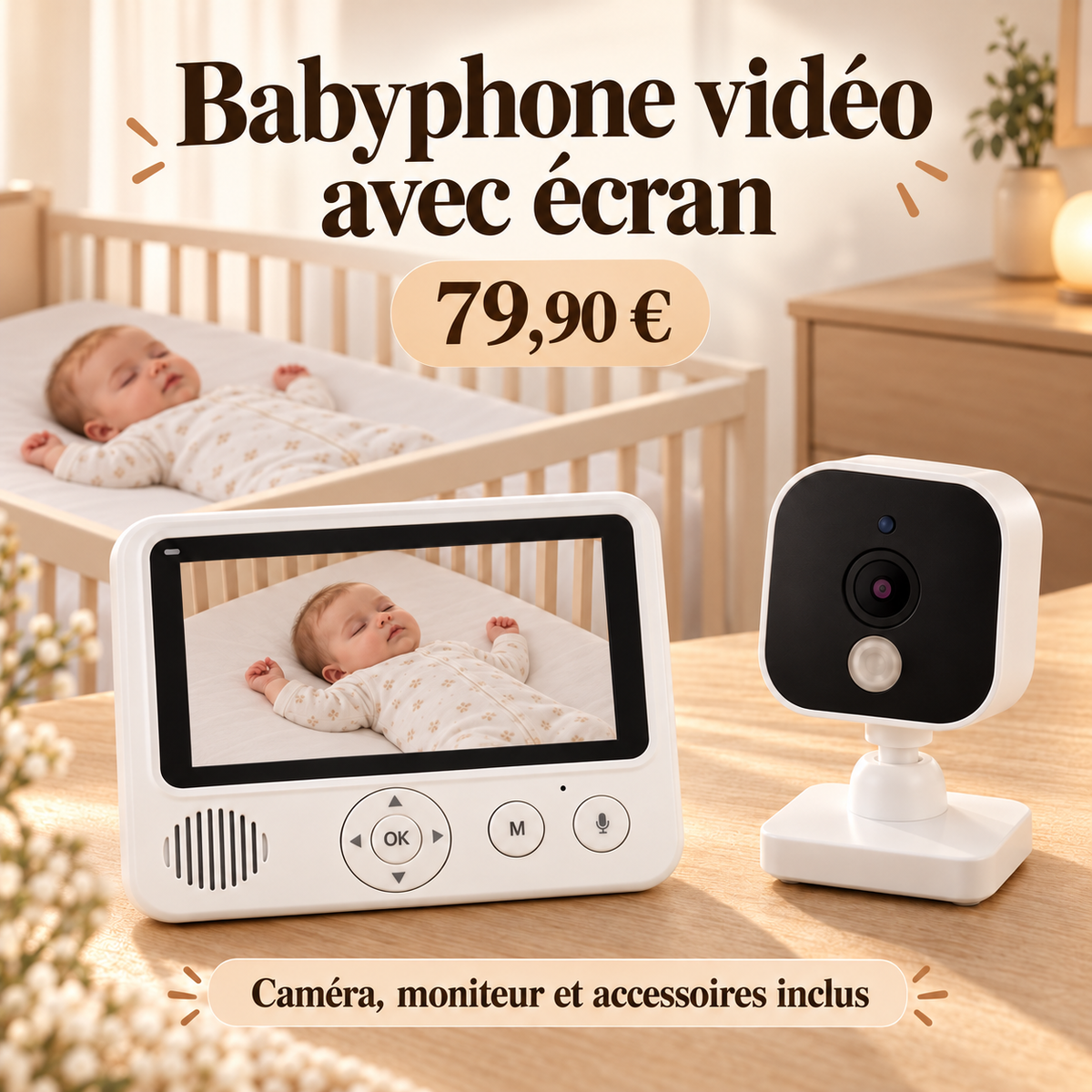 Babyphone vidéo avec écran à 79,90 euros