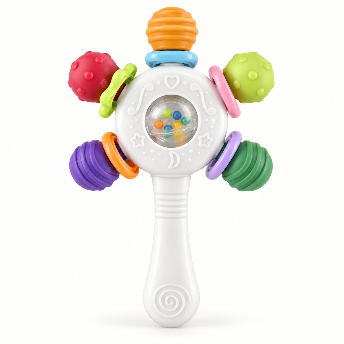 Hochet de dentition blanc — vue studio sur fond clair