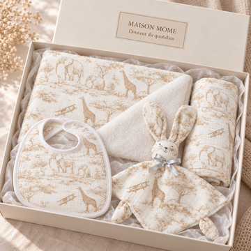 Coffret Douceur du quotidien toile de Jouy beige — coffret ouvert