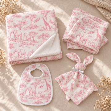Coffret Douceur du quotidien toile de Jouy rose — présentation des quatre articles