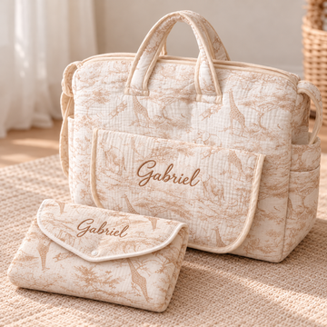 Exemple de broderie du prénom sur le sac et le tapis
