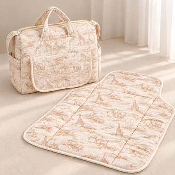 Sac à langer et tapis nomade déplié Toile de Jouy