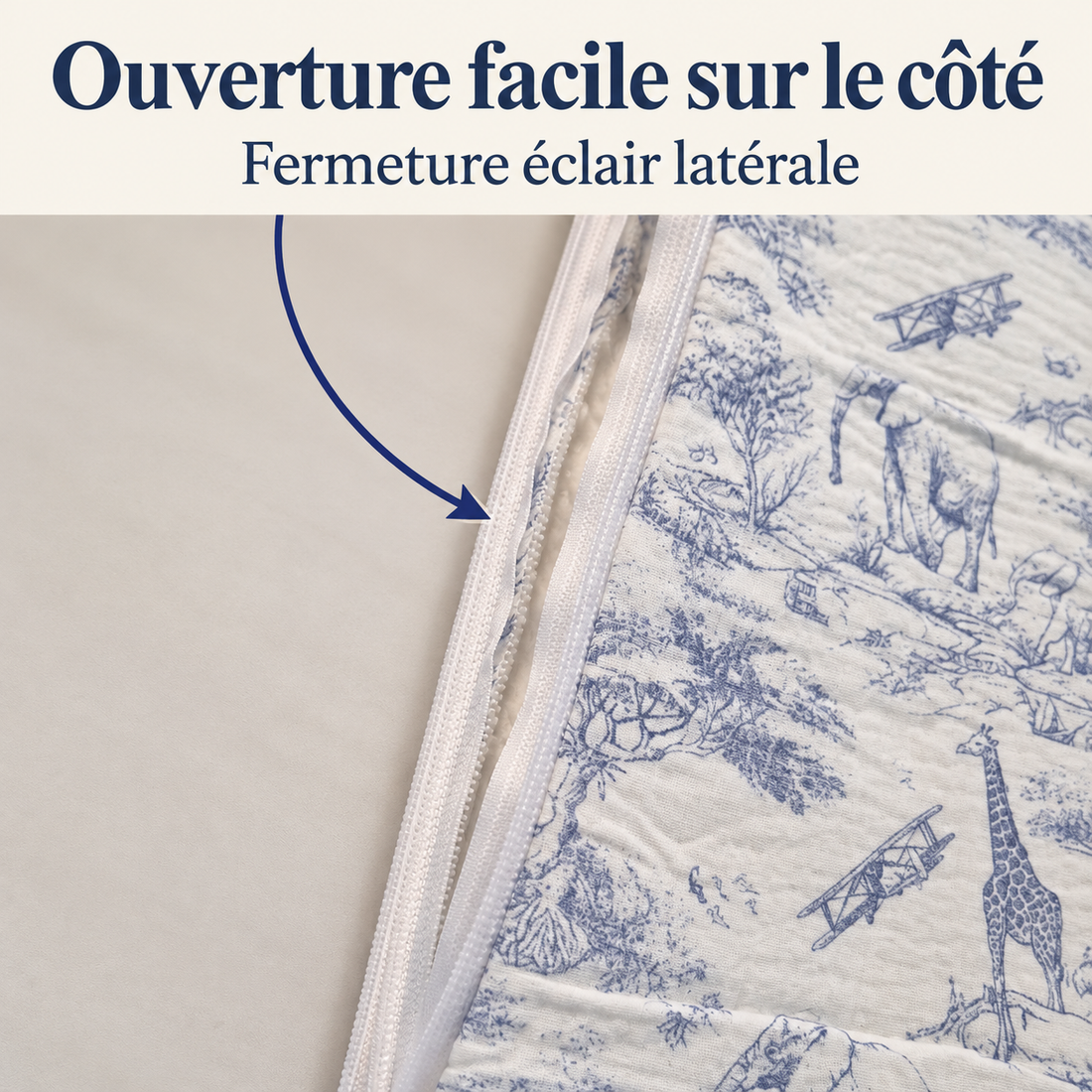 Nid d’ange : ouverture facile sur le côté avec fermeture éclair latérale