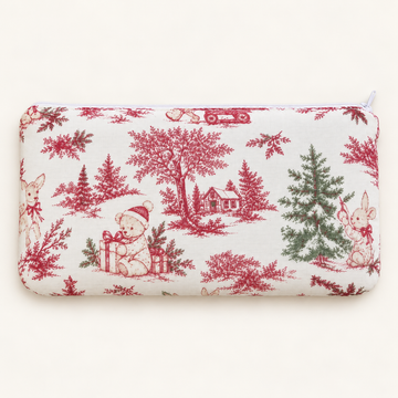 Pochette bébé zippée au motif Noël rouge et vert, vue extérieure