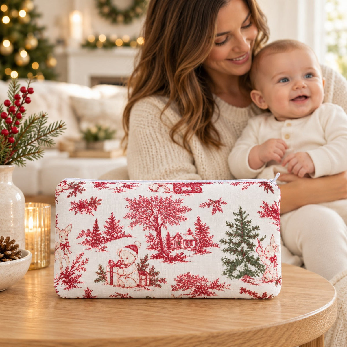 Pochette bébé zippée – Motif Noël — avec bébé, visuel généré