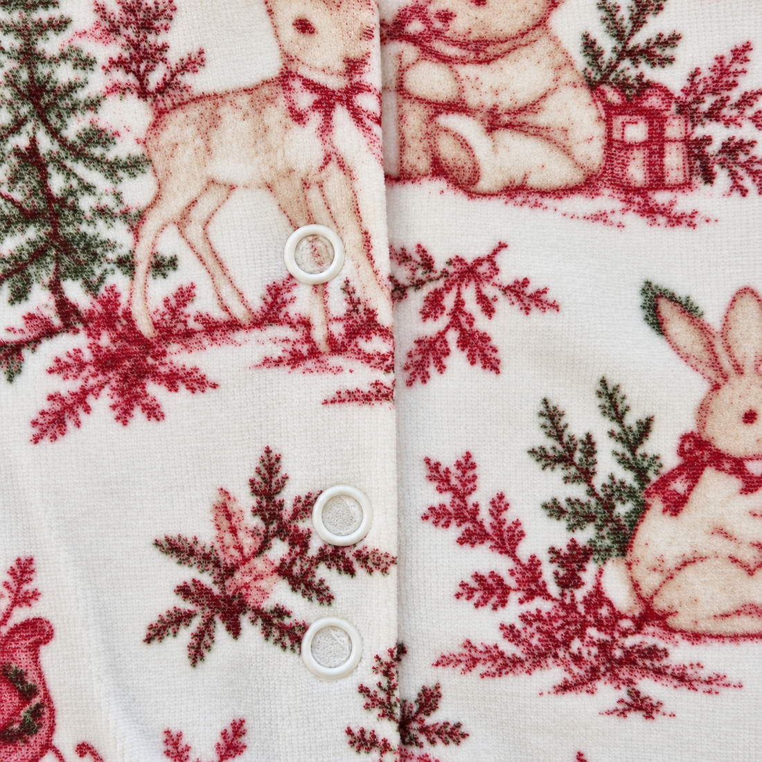 Détail du motif Noël et des boutons-pression
