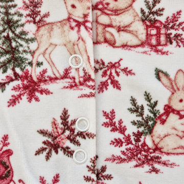 Détail du motif Noël et des boutons-pression