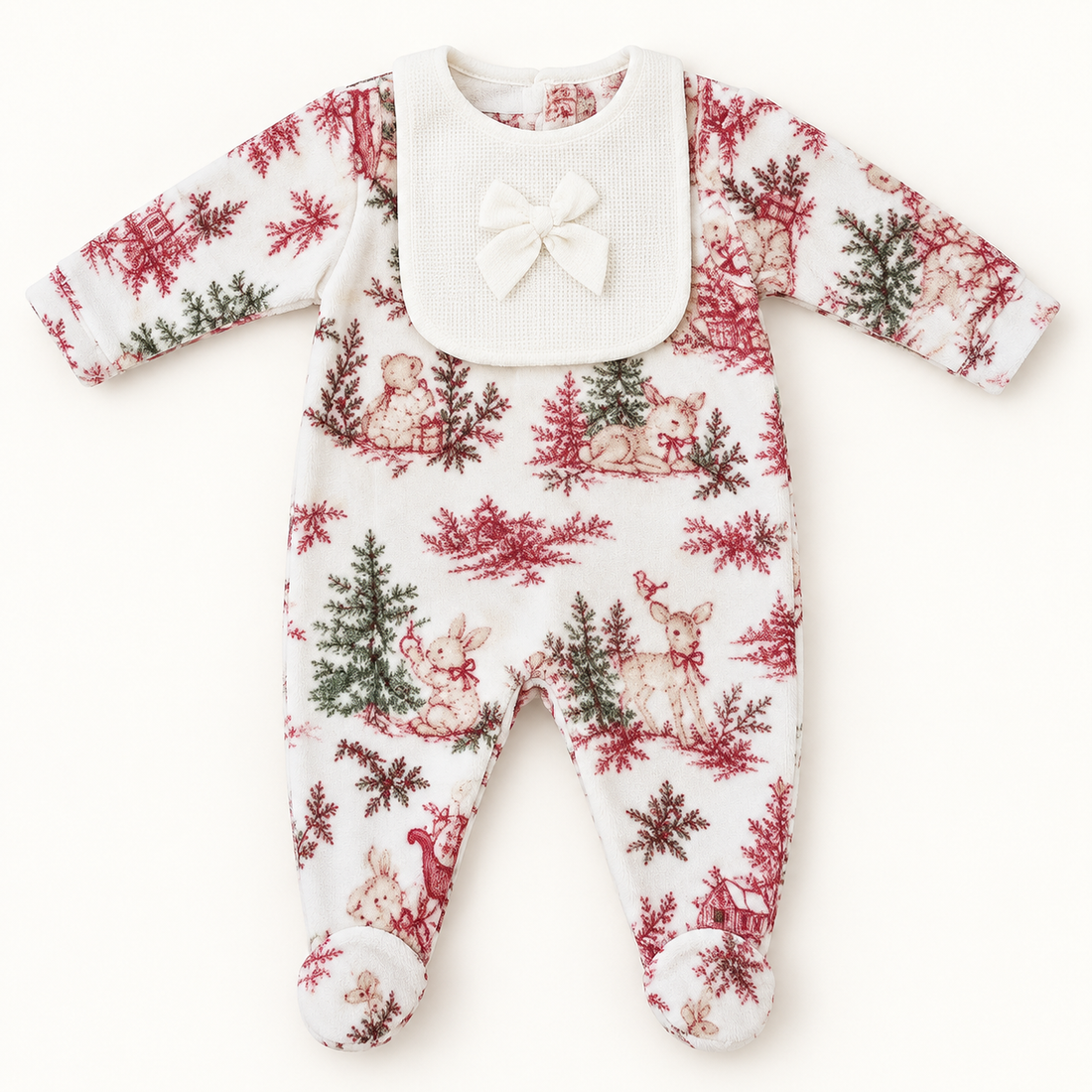 Pyjama bébé Noël avec bavoir à nœud, vue de face