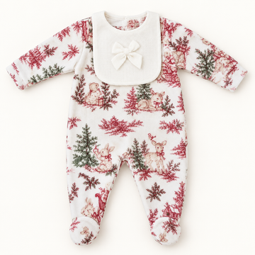 Pyjama bébé Noël avec bavoir à nœud, vue de face
