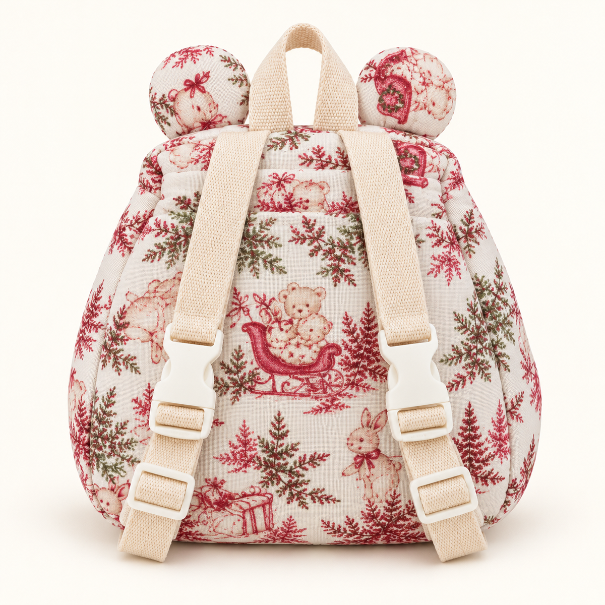 Dos du sac à dos enfant motif Noël avec bretelles écrues réglables et boucles blanches