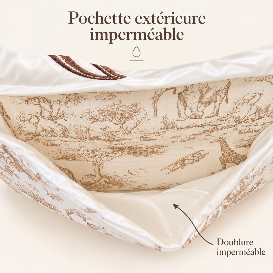 Pochette extérieure imperméable du sac à langer — détail de la doublure
